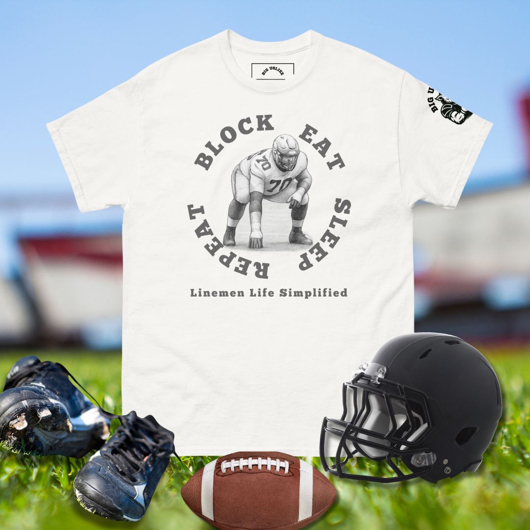 Eat. Block. Sleep. Repeat. – Linemen Life Simplified Tee