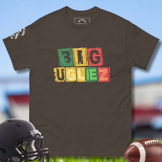 Big Ugliez Block Letters T-shirt for Football Offensive Lineman Player in brown