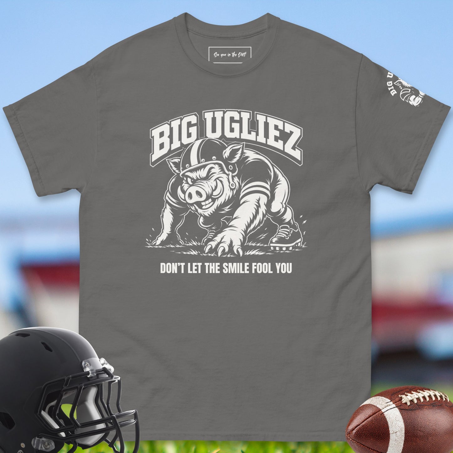 Dont_Let_The_Smile_Fool_You_T-shirt_for_Offensive_Lineman_in_Charcoal