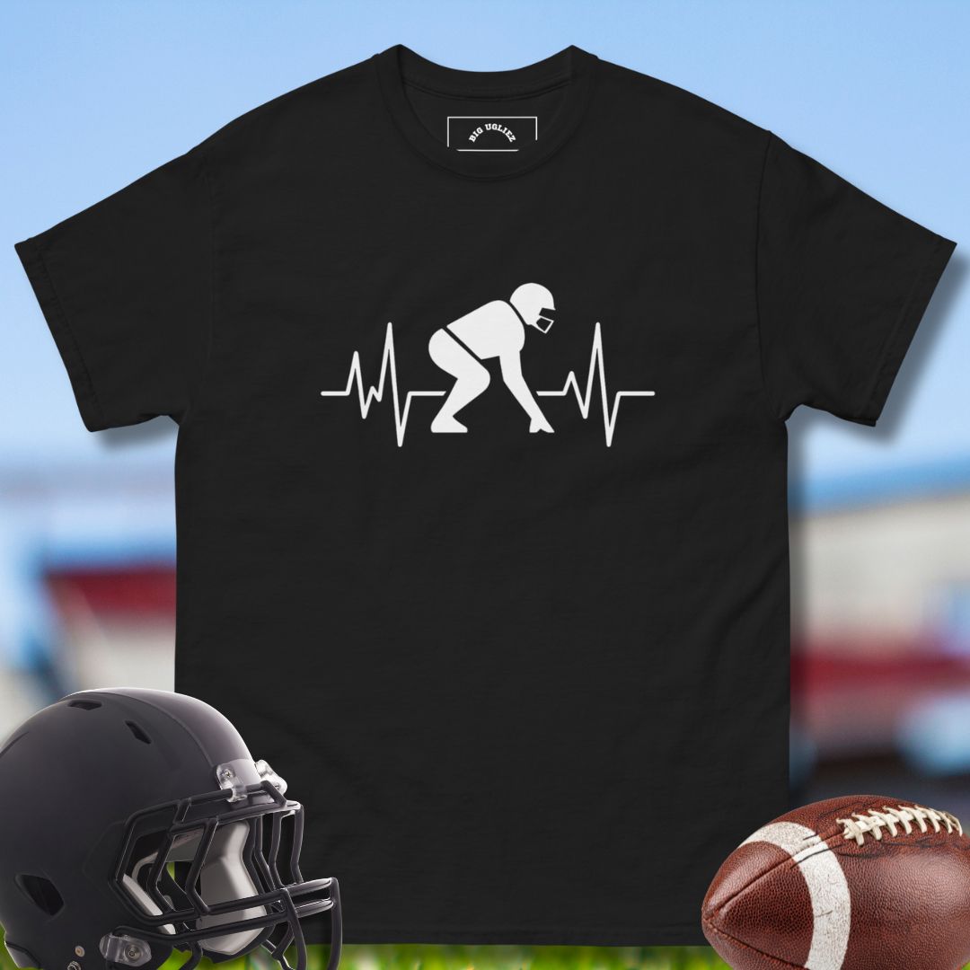 Football Olineman Tshirt with line art heartbeat