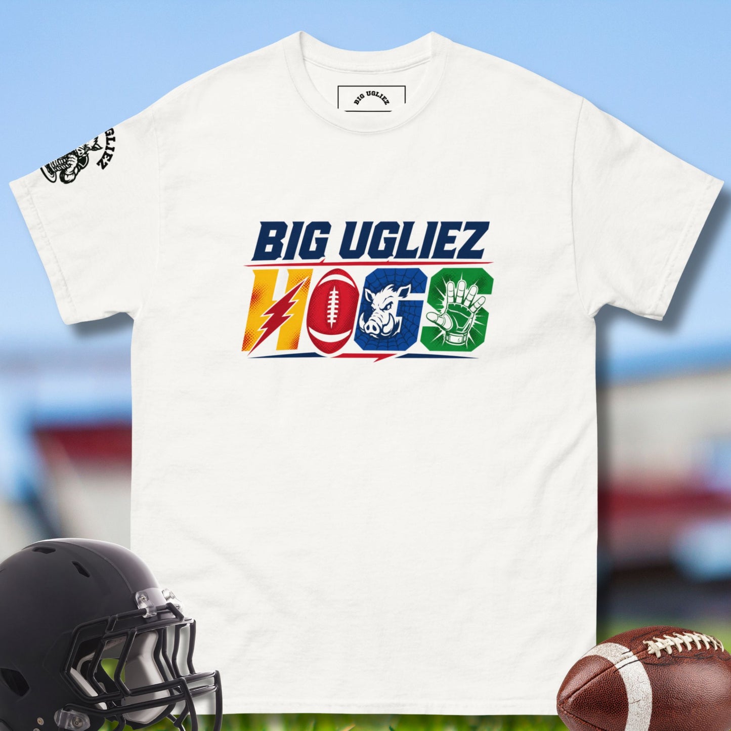 HOGS Superhero Tee for Offensive Linemen in light white