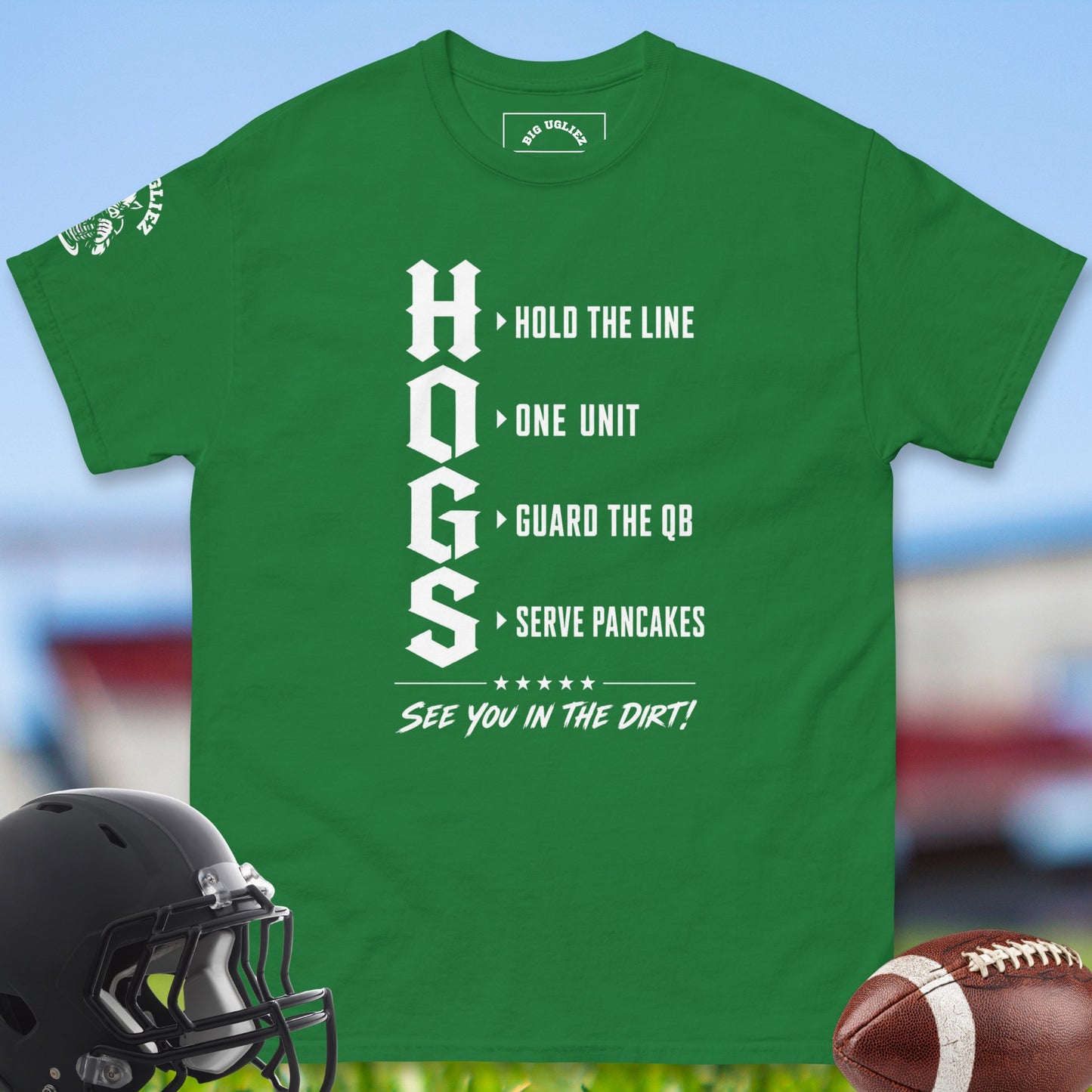 Hogs_T-shirt_for_Offensive_Lineman_in_Turf_Green