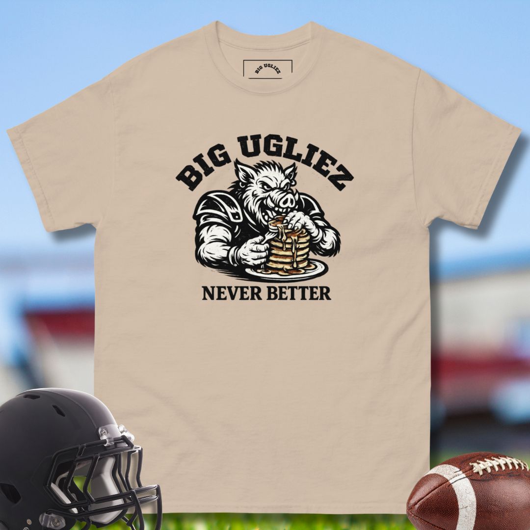 Never Better T-shirt for Football O-linemen in beige