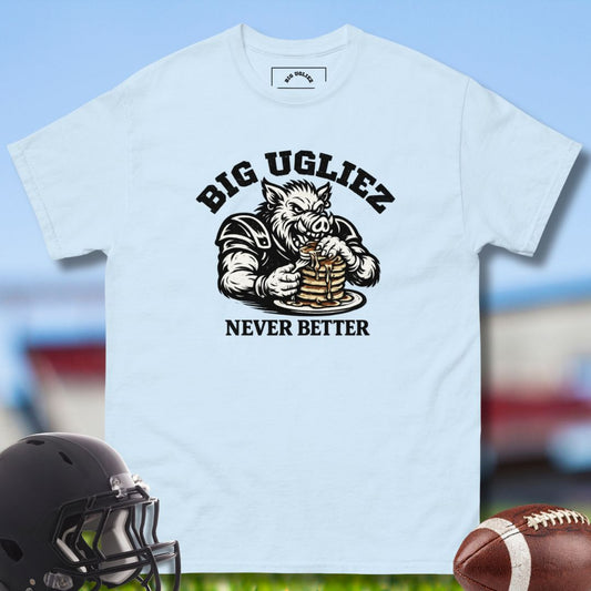 Never Better T-shirt for Football O-linemen in blue