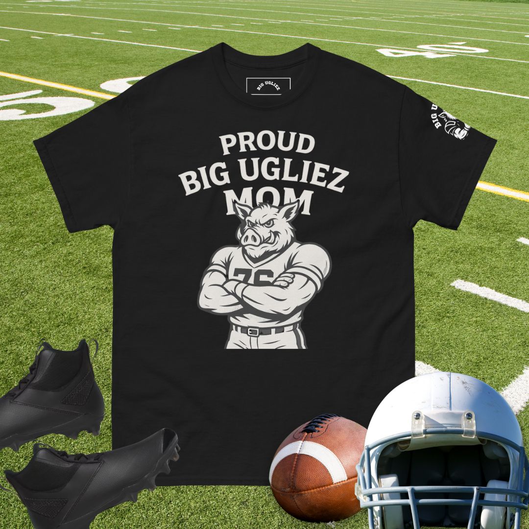 Proud Big Ugliez Mom t-shirt with hog football player design