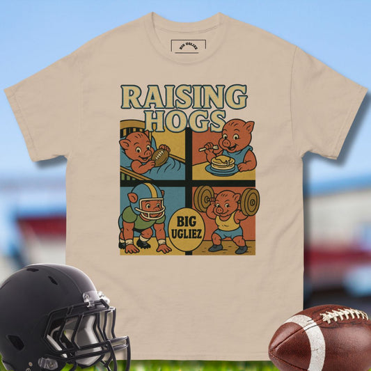 Raising Hogs Football Olineman Tee in beige by Big Ugliez