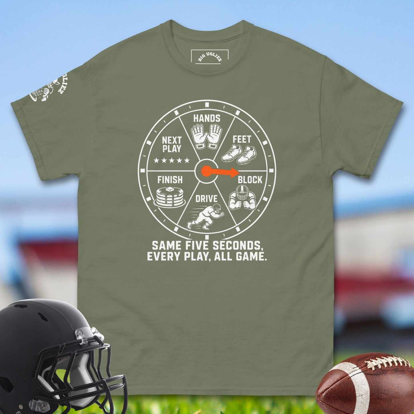 Same_Five_Seconds_Every_Play_All_Game_T-shirt_for_Offensive_Lineman_in_Military_Green