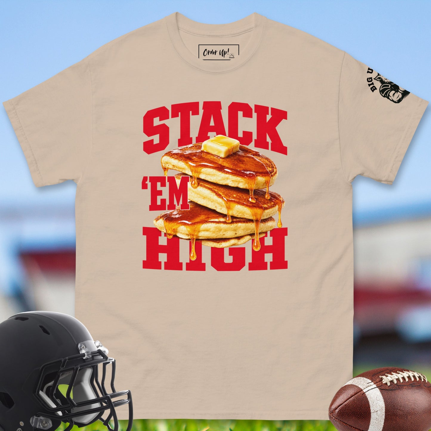 Stack_Em_High_T-shirt_for_Offensive_Lineman_in_Sand