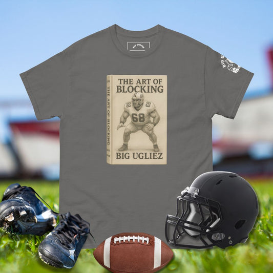 The Art of Blocking Tshirt in Gray with Olineman in blocking stance