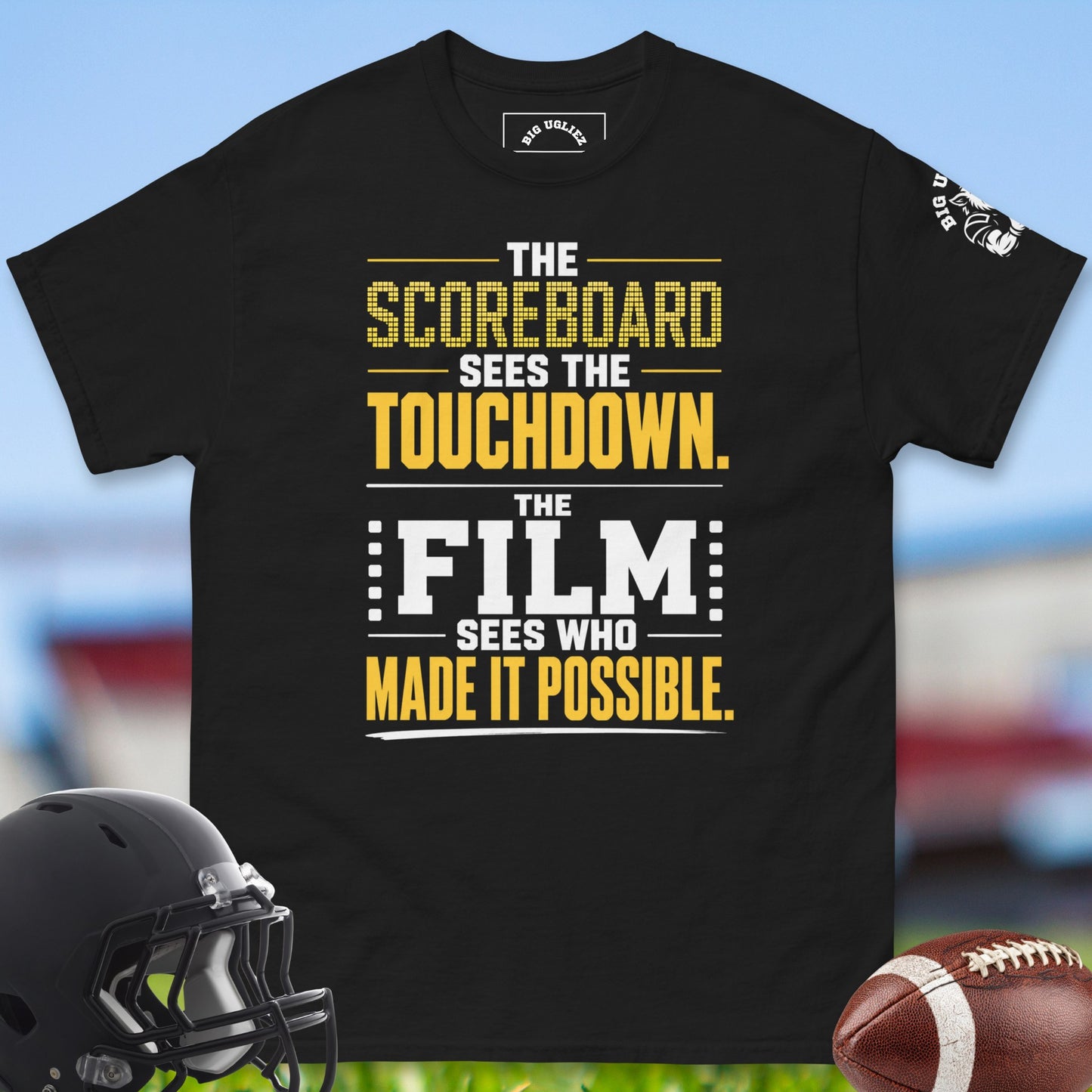 The_Scoreboard_Sees_The_Touchdown_The_Film_Sees_Who_Made_It_Possible_T-shirt_for_Offensive_Lineman_in_Black