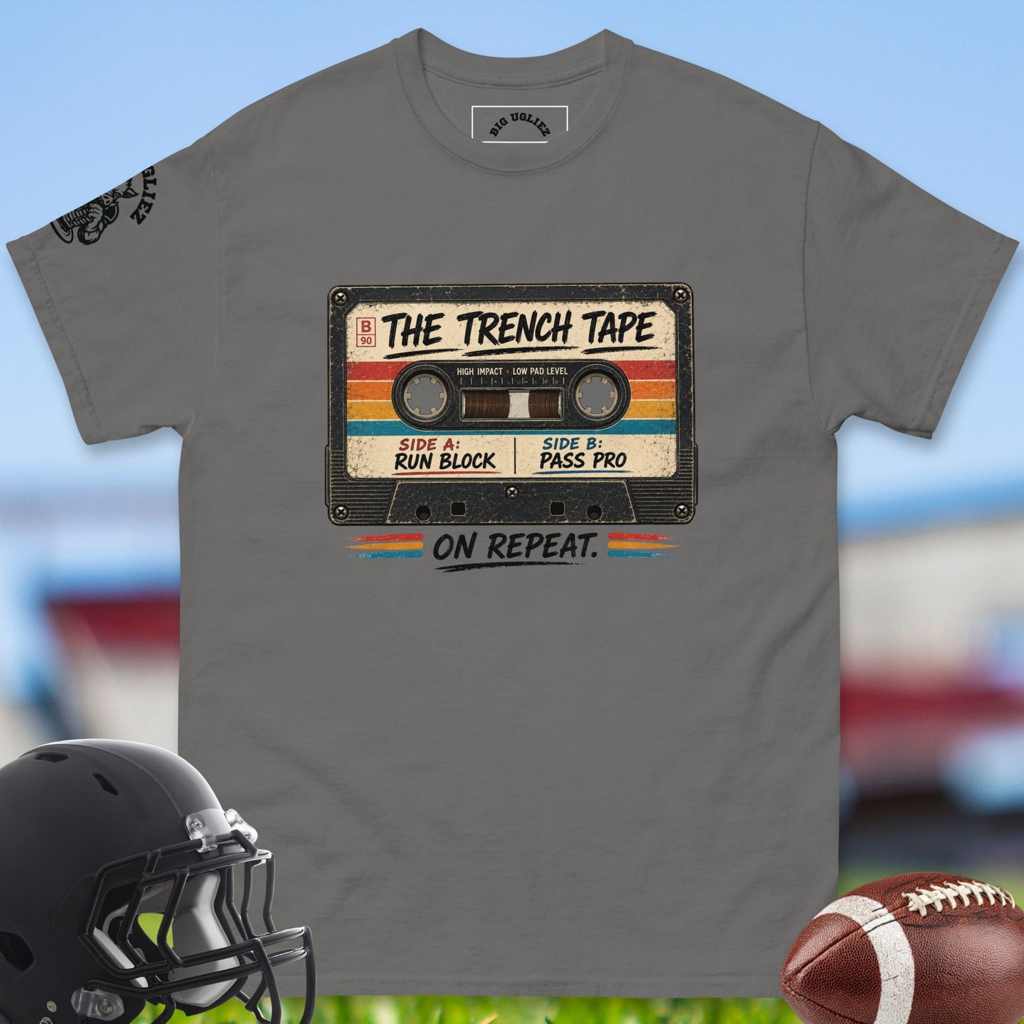 The_Trench_Tape_T-shirt_for_Offensive_Lineman_in_Charcoal
