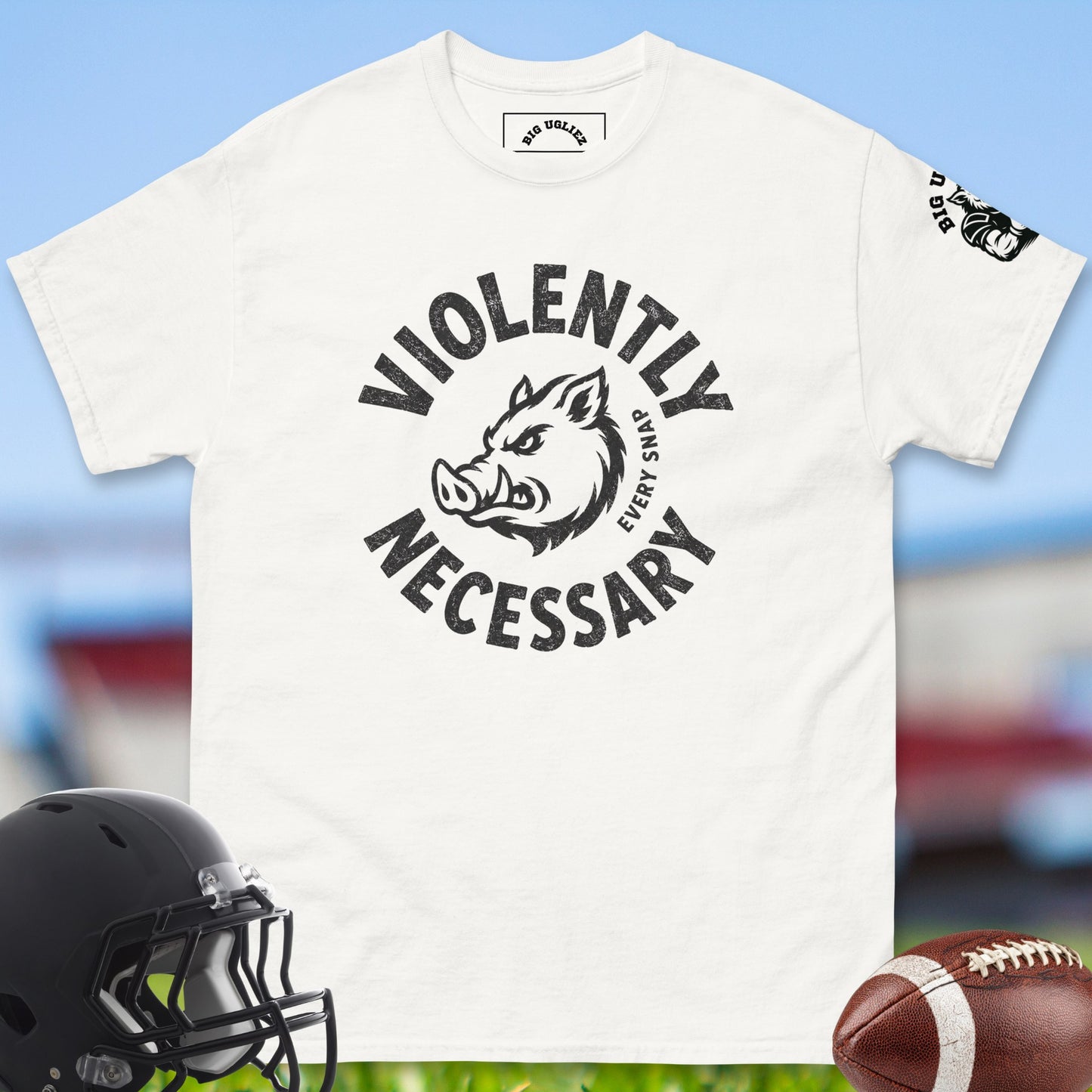 Violently_Necessary_T-shirt_for_Offensive_Lineman_in_White