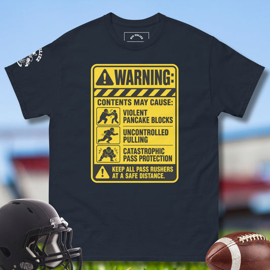 Warning Tshirt for Olinemen in navy by Big Ugliez