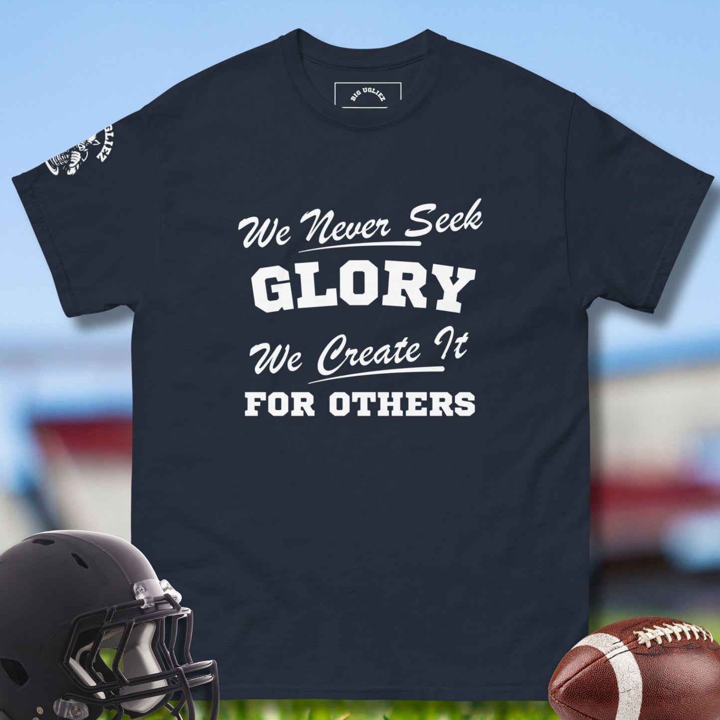 We Never Seek Glory Tee by Big Ugliez in blue