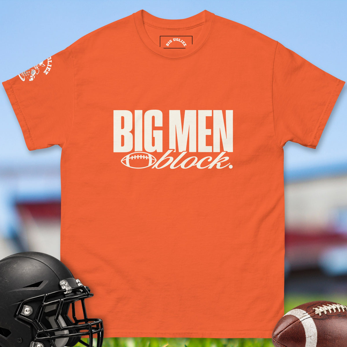 Big Men Block offensive lineman t-shirt in Orange by Big Ugliez
