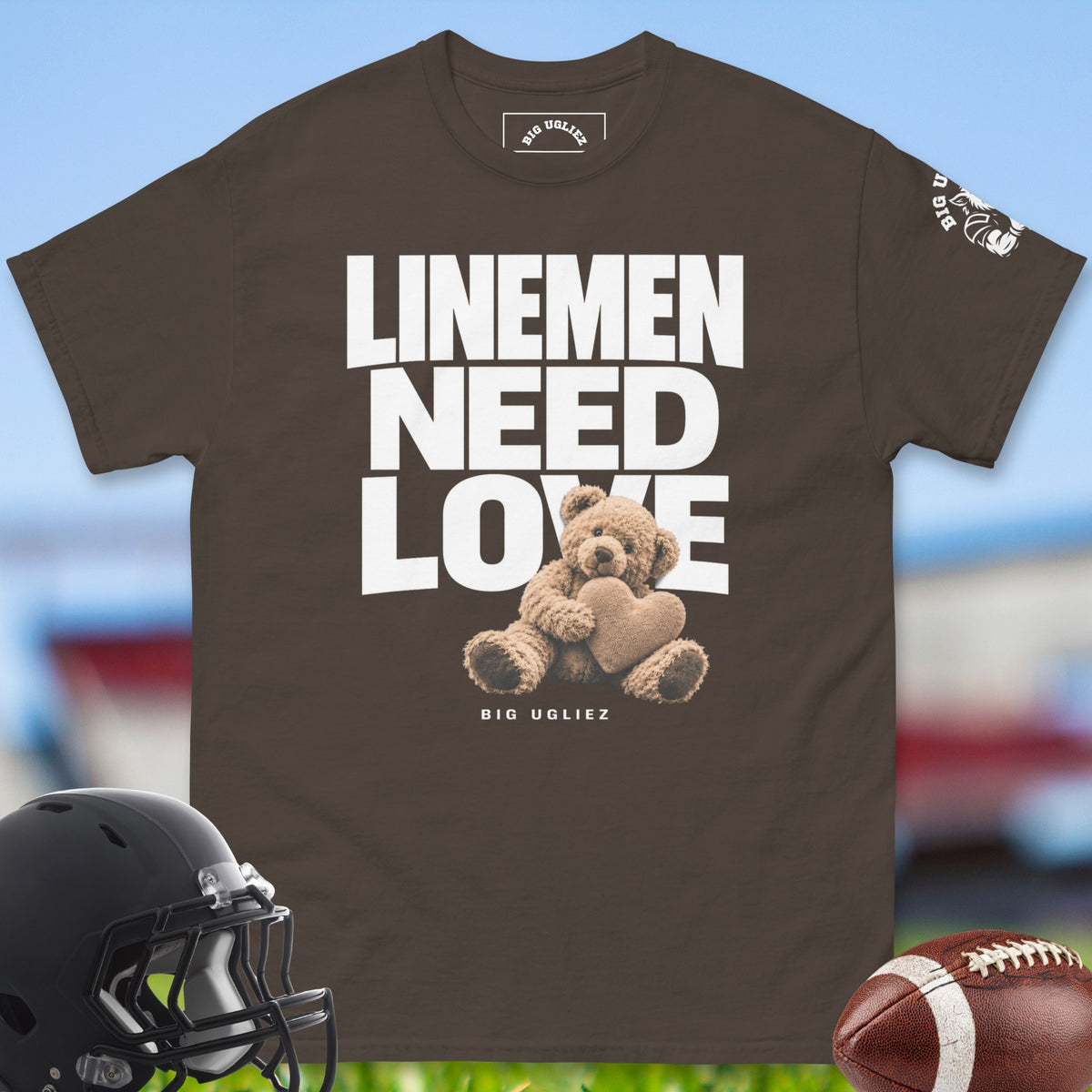 linemen-need-love-offensive-linemen-t-shirts-by-big-ugliez-in-dark-chocolate