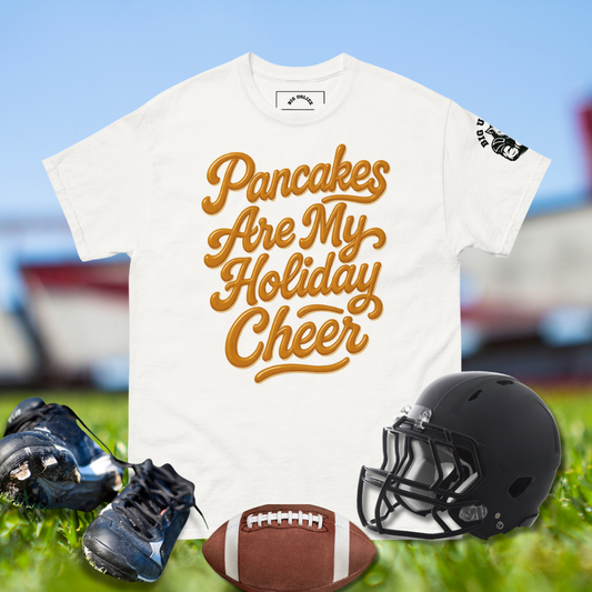 Big Ugliez Holiday Cheer tee with festive pancake-inspired lettering