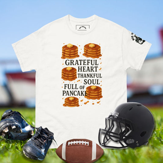 Big Ugliez pancake tee celebrating offensive linemen with syrupy design