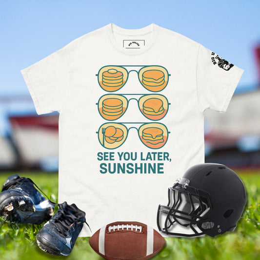 Big Ugliez Sunshine tee mixing offensive line humor with pancake breakfast design