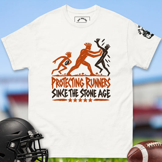 protecting-runners-since-the-stone-age-offensive-linemen-t-shirts-by-big-ugliez-in-white-color