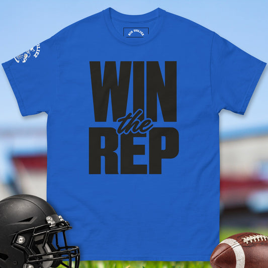 Win The Rep offensive lineman t-shirt in Royal by Big Ugliez