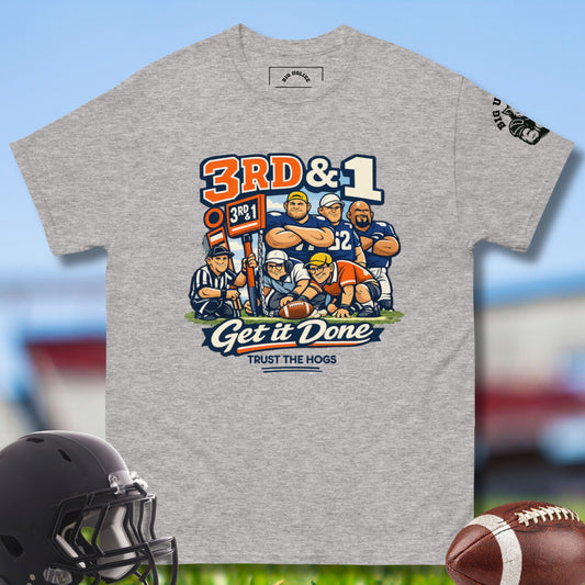 3rd & 1 Get It Done T-shirt for Football O-line Players in Gray