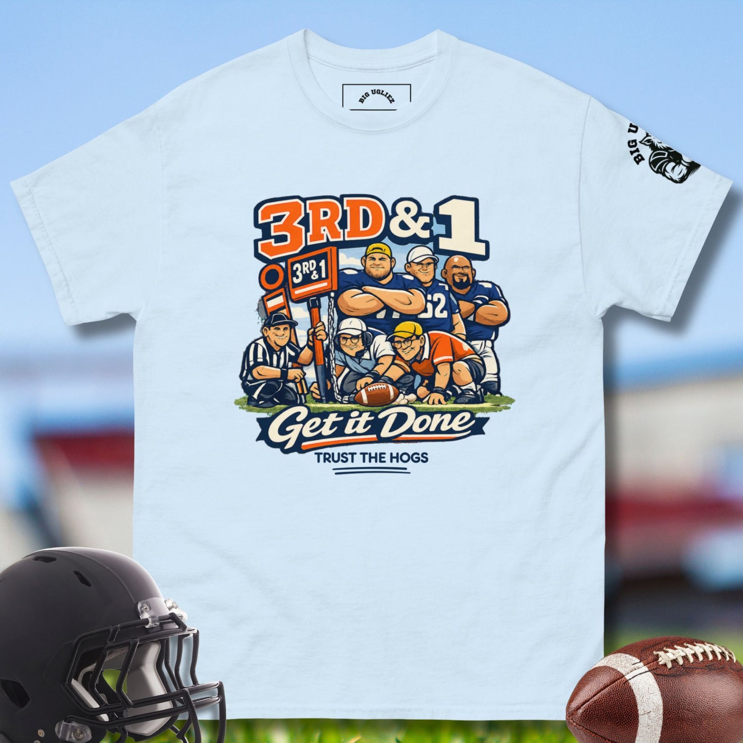 3rd & 1 Get It Done T-shirt for Football O-line Players in Light Blue