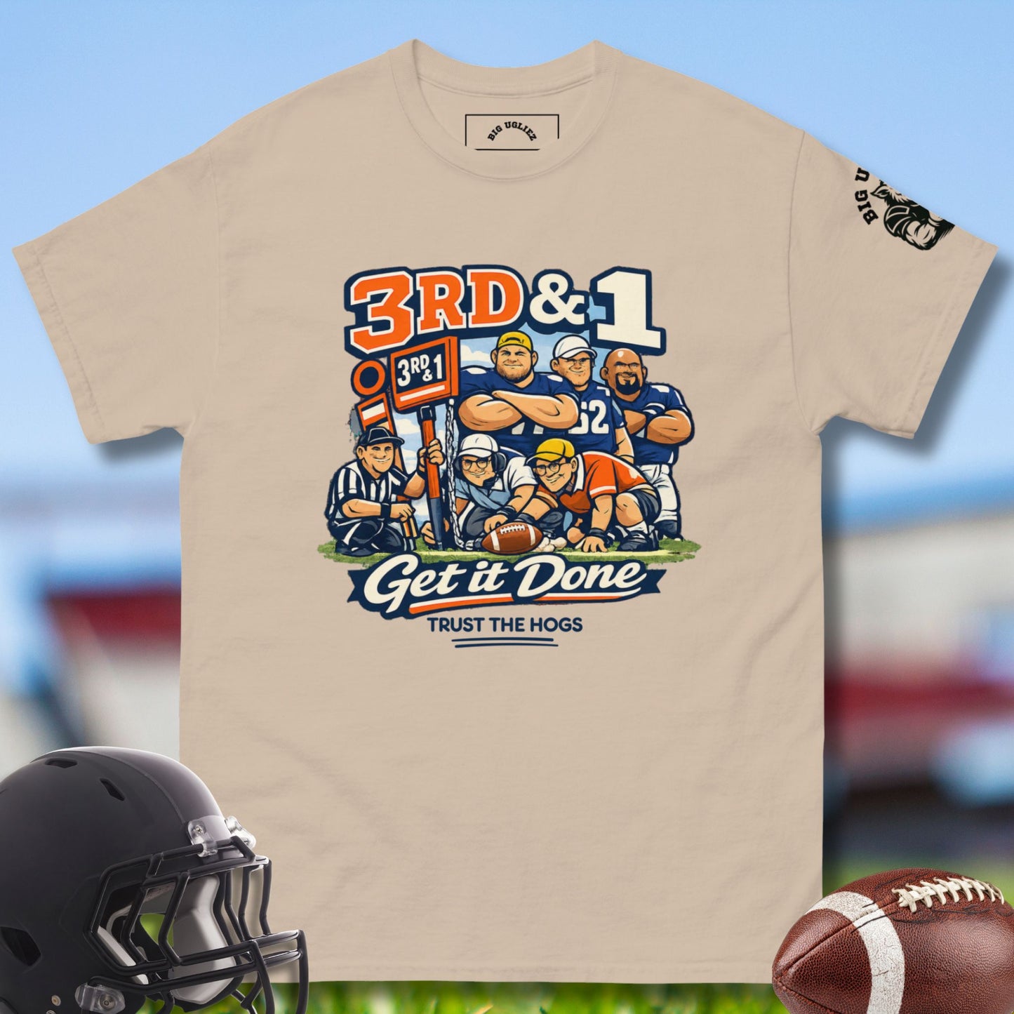 3rd & 1 Get It Done T-shirt for Football O-line Players in Natural