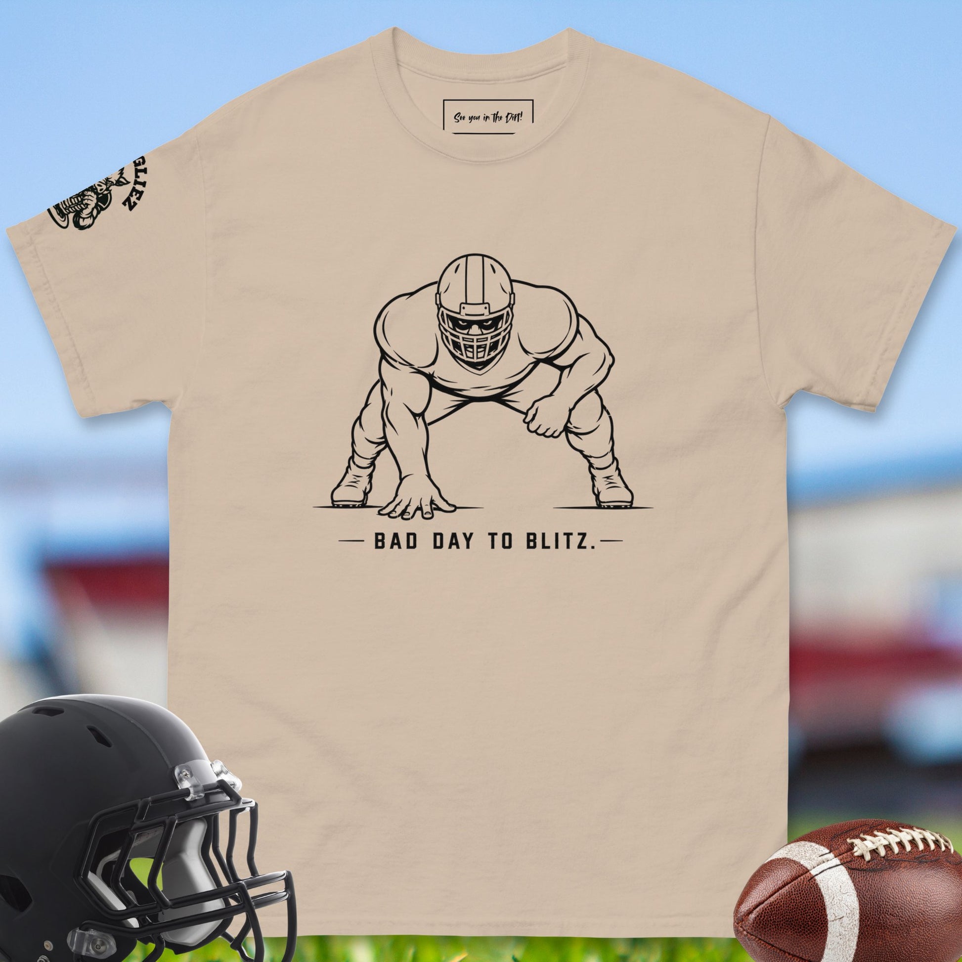Bad_Day_To_Blitz_T-shirt_for_Offensive_Lineman_in_Sand