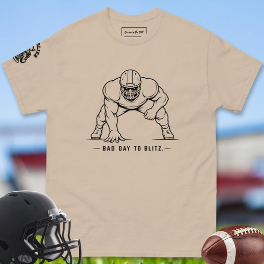 Bad_Day_To_Blitz_T-shirt_for_Offensive_Lineman_in_Sand