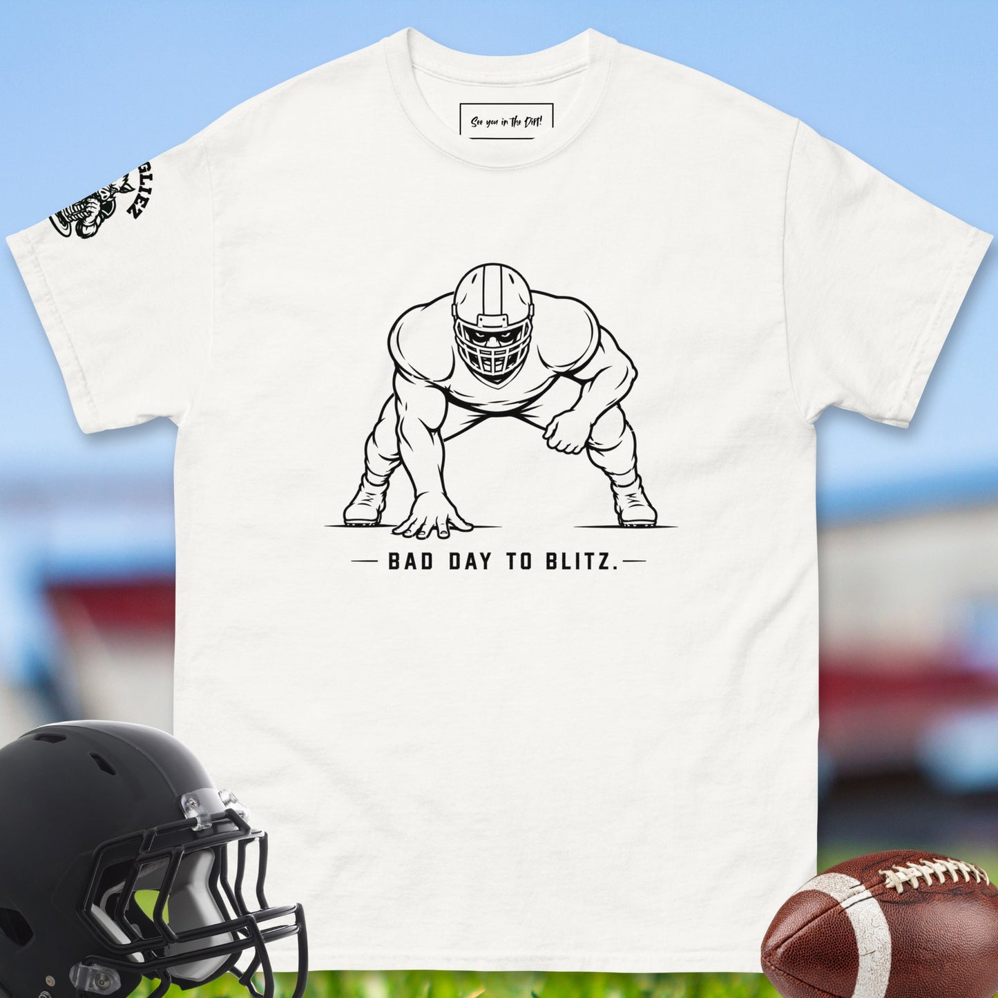 Bad_Day_To_Blitz_T-shirt_for_Offensive_Lineman_in_White