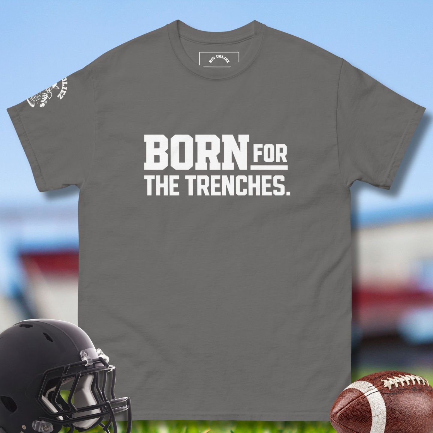 Born for the trenches Tee by Big Ugliez in charcoal