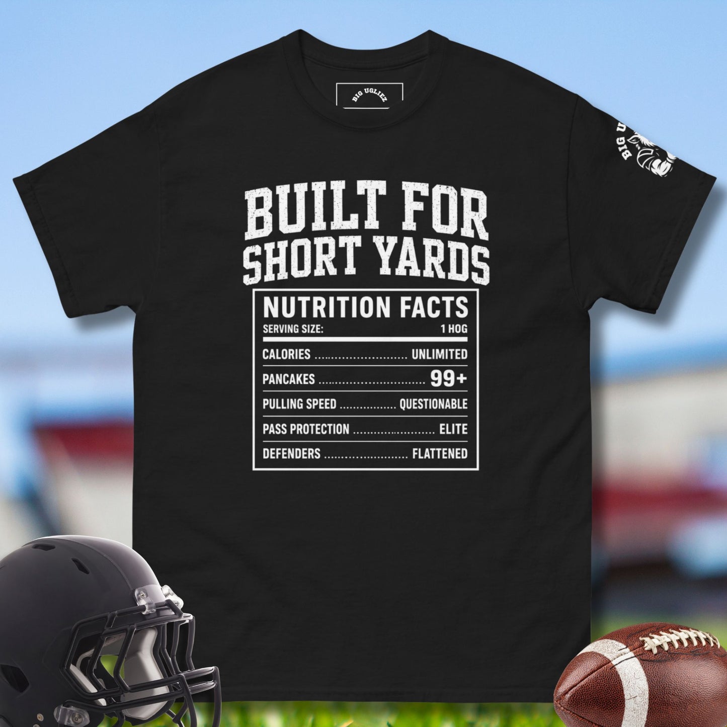 Build for Short Yards T-shirt for football offensiveline in black