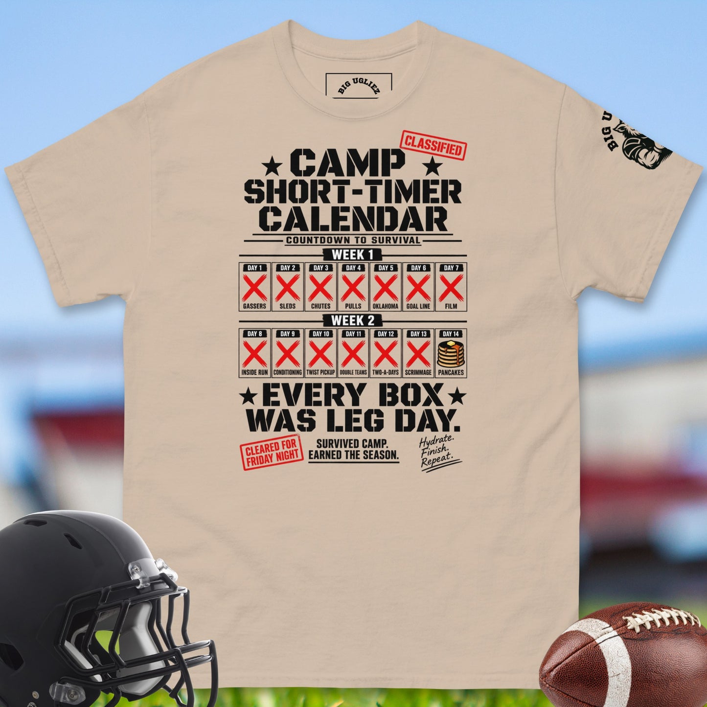 Camp_Short-Timer_Calendar_T-shirt_for_Offensive_Lineman_in_Sand