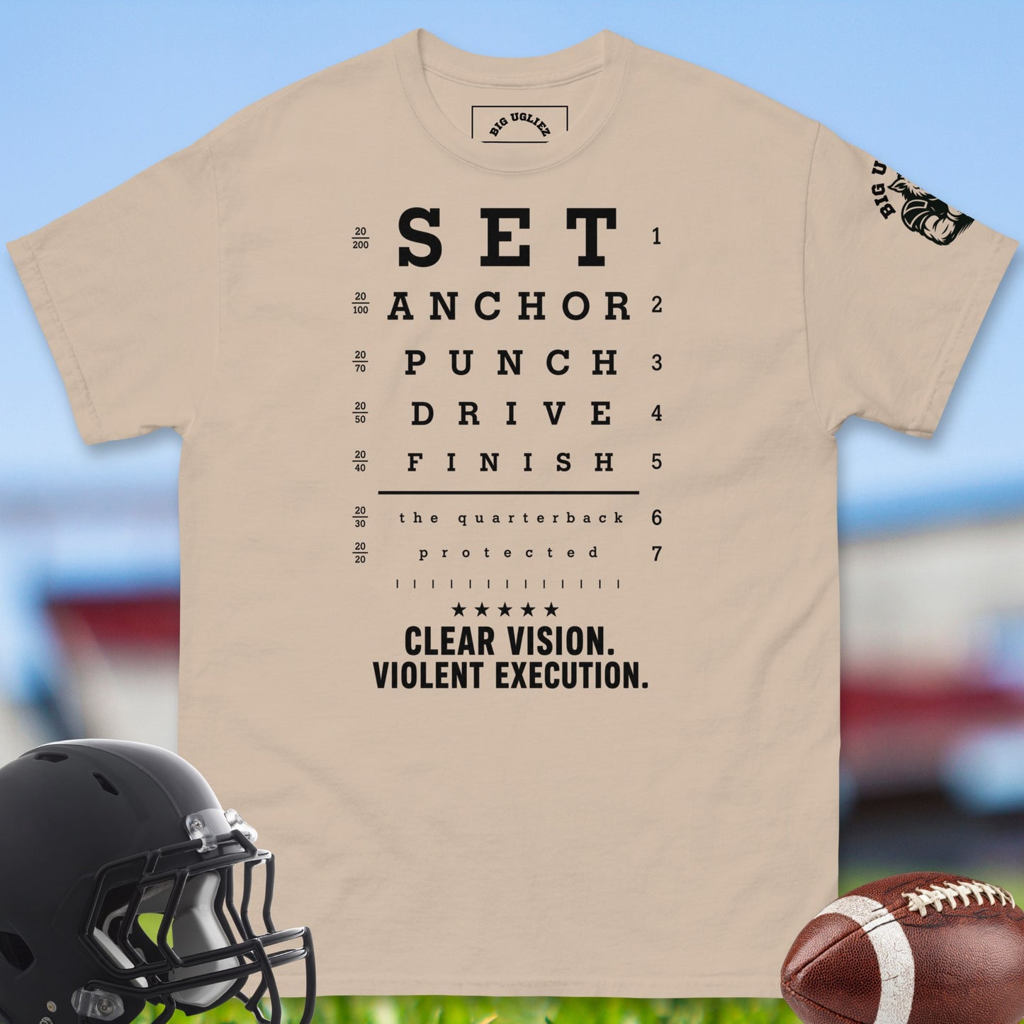 Clear_Vision_Violent_Execution_T-shirt_for_Offensive_Lineman_in_Sand