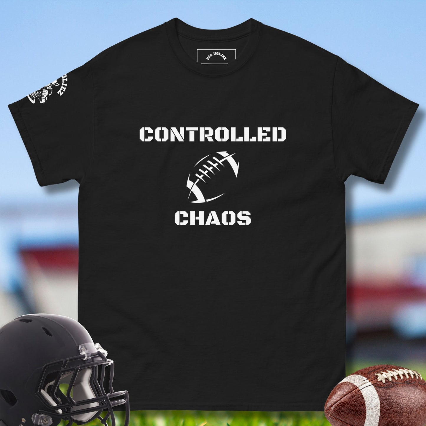 Controlled Chaos O-line Football T-shirt by Big Ugliez in Black