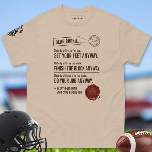 Dear_Rookie_T-shirt_for_Offensive_Lineman_in_Sand