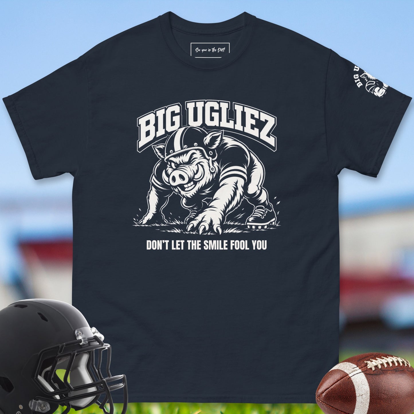 Dont_Let_The_Smile_Fool_You_T-shirt_for_Offensive_Lineman_in_Navy