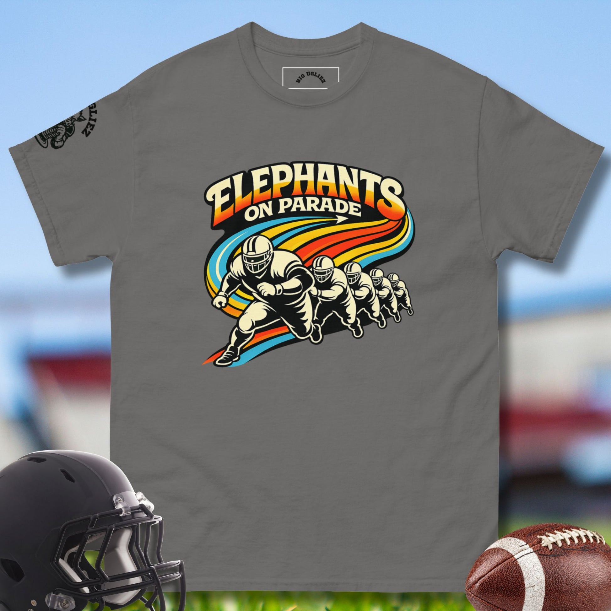 Elephants On Parade T-shirt for the Offensive Line in charcoal