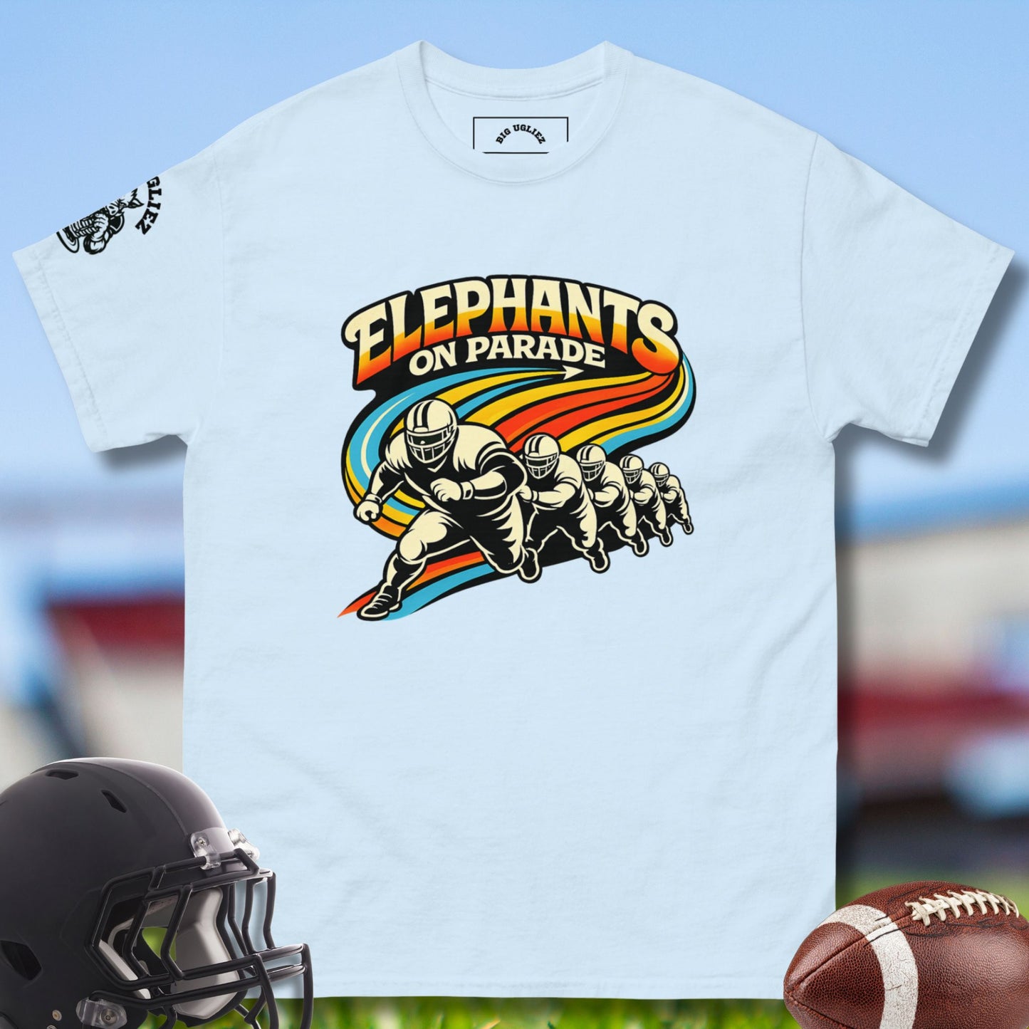 Elephants On Parade T-shirt for the Offensive Line in light blue