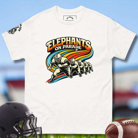 Elephants On Parade T-shirt for the Offensive Line in white