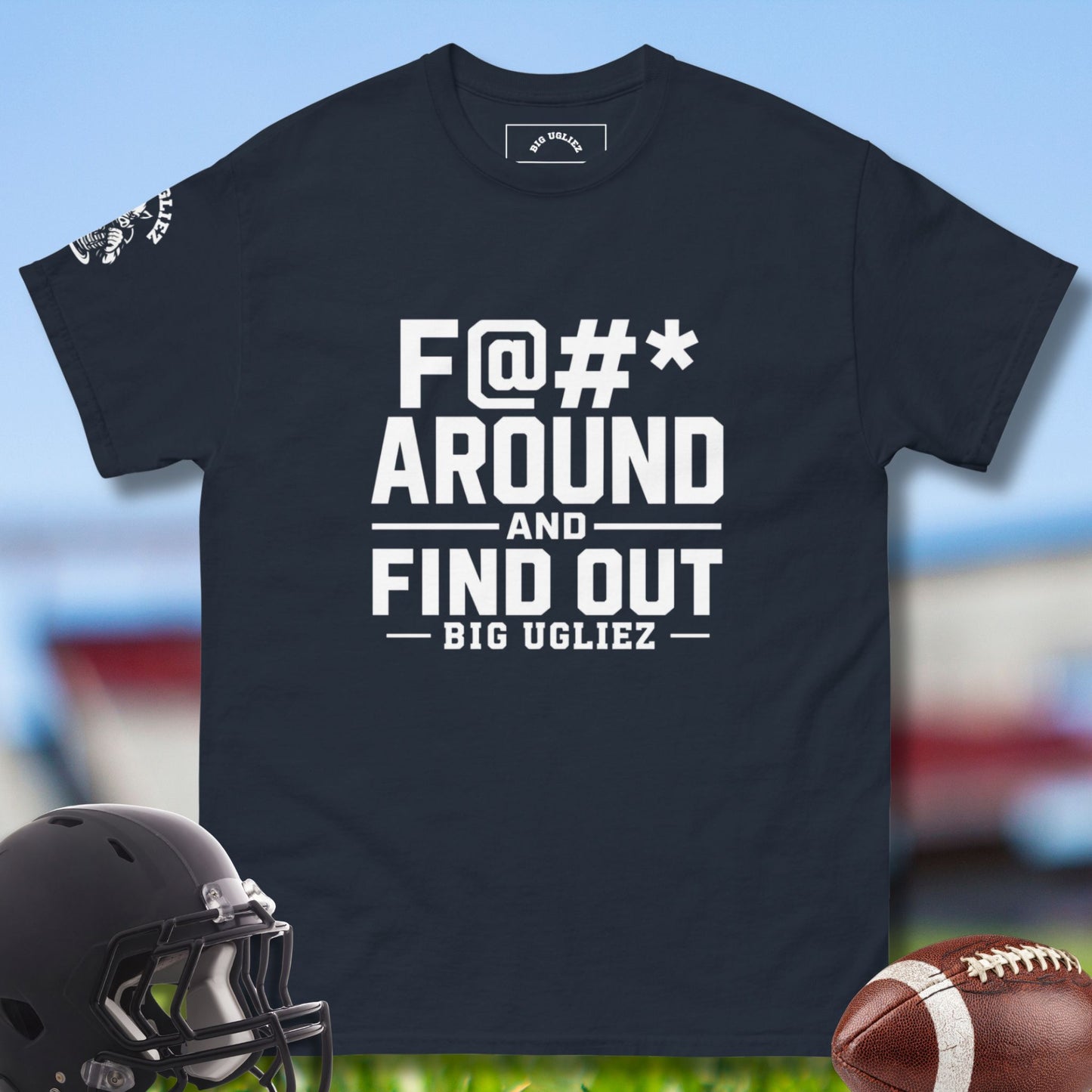 F Around and Find Out Offensive Lineman Tshirt in blue