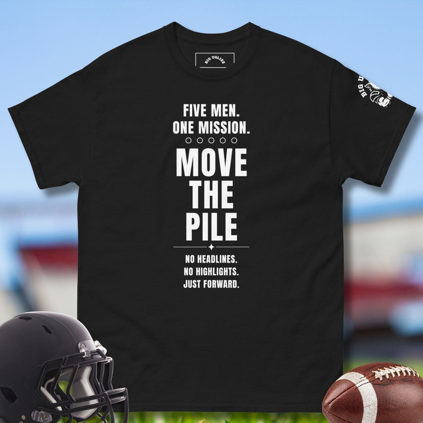 Five Men. One Mission Olineman T-shirt by Big Ugliez in black