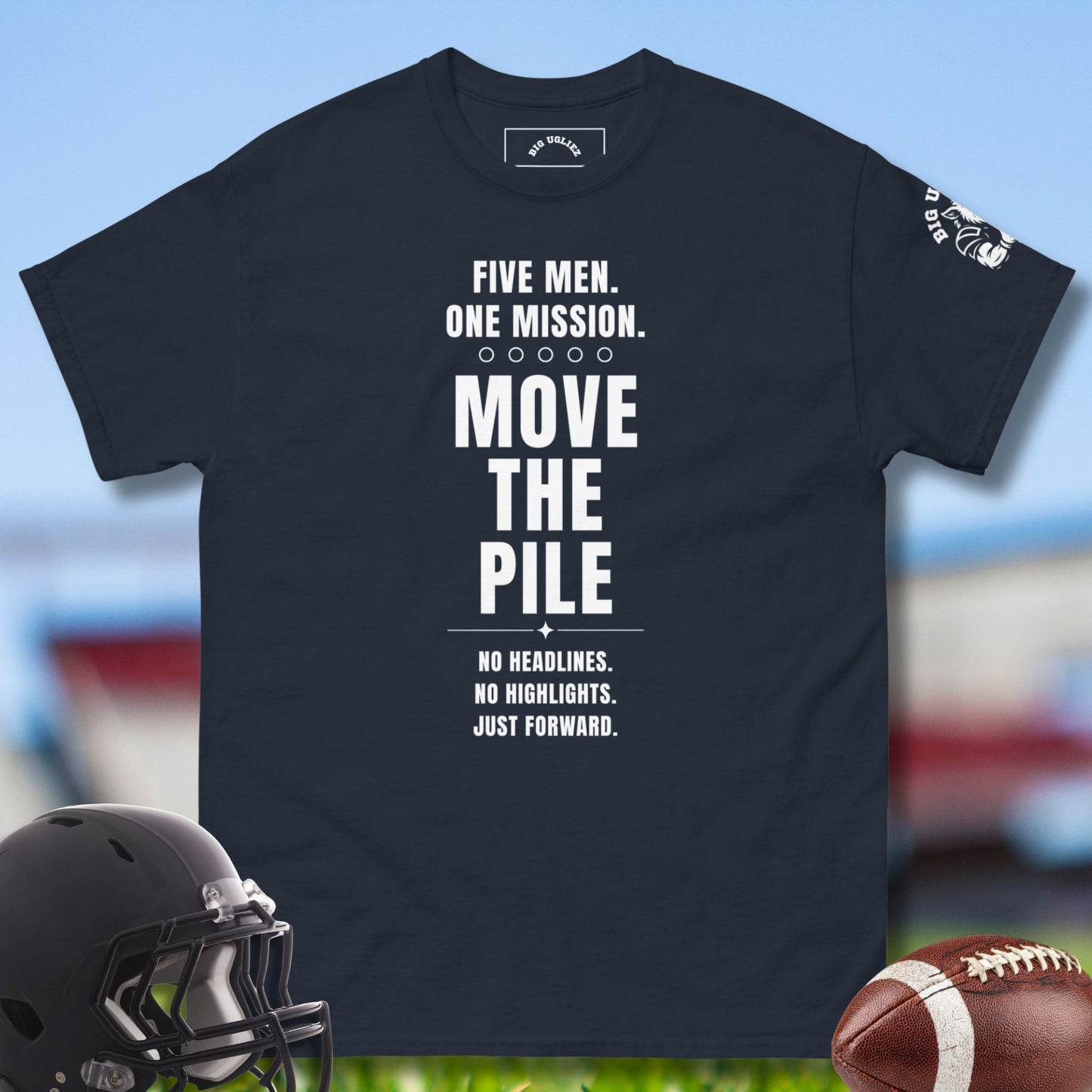 Five Men. One Mission Olineman T-shirt by Big Ugliez in blue