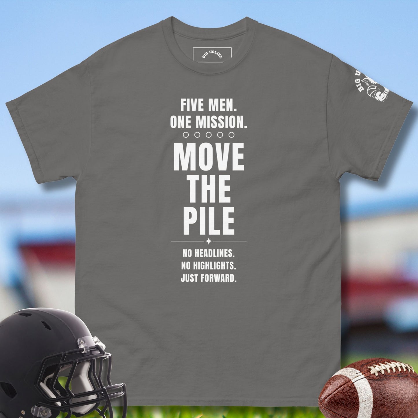 Five Men. One Mission Olineman T-shirt by Big Ugliez in charcoal