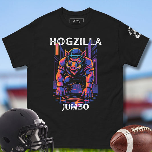 Football Olineman Black Tshirt with Hogzilla design by Big Ugliez