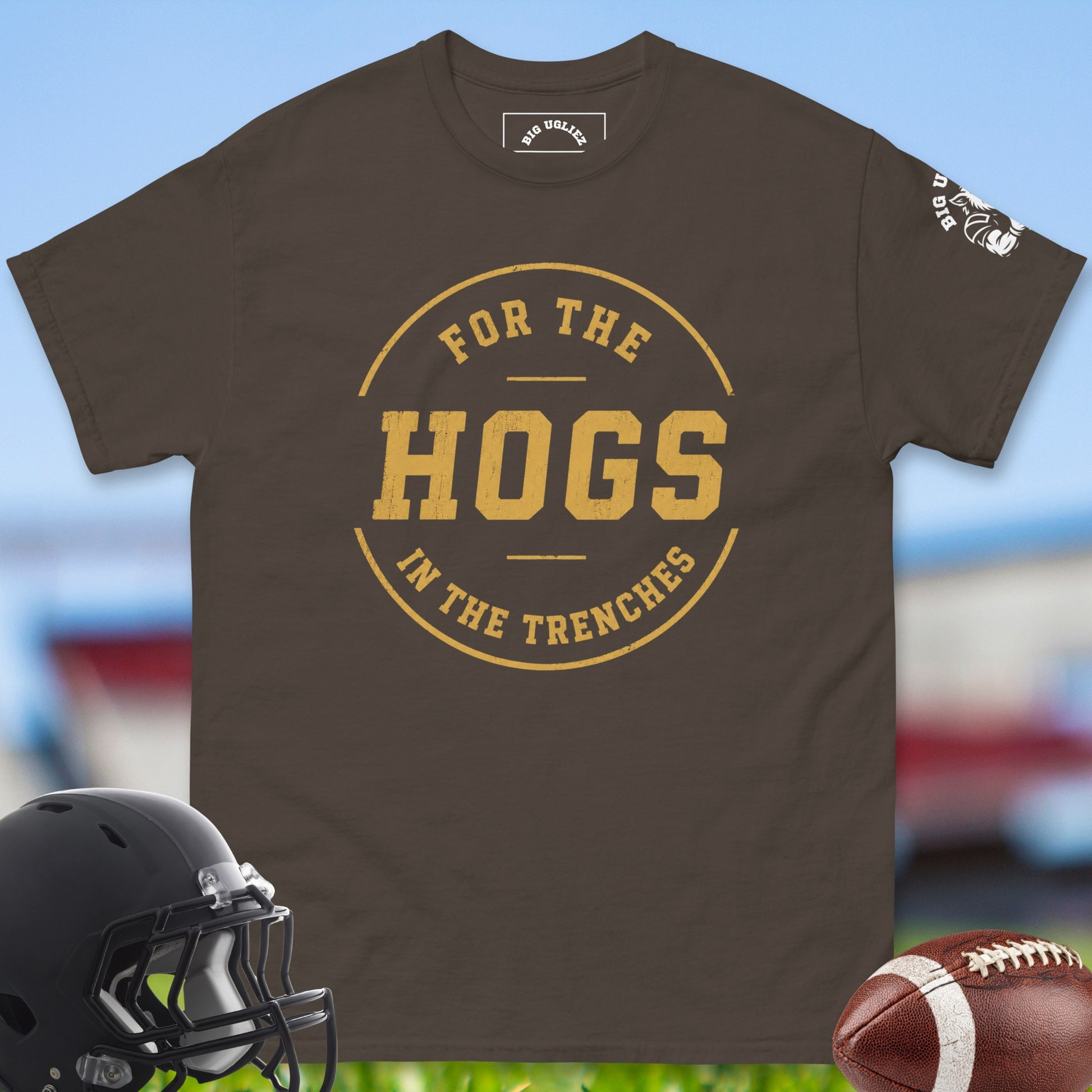 For_The_Hogs_In_The_Trenches_T-shirt_for_Offensive_Lineman_in_Dark_Chocolate
