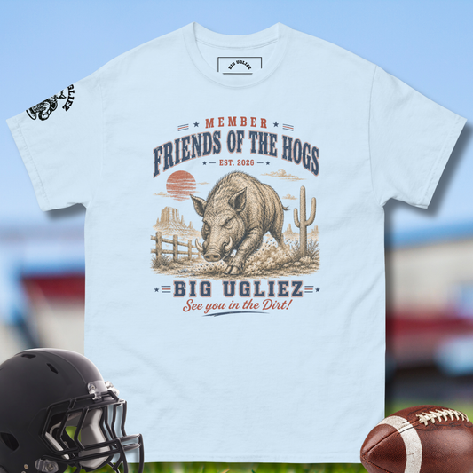 Friends of the Hogs Offensive Linemen Tshirt by Big Ugliez in Blue