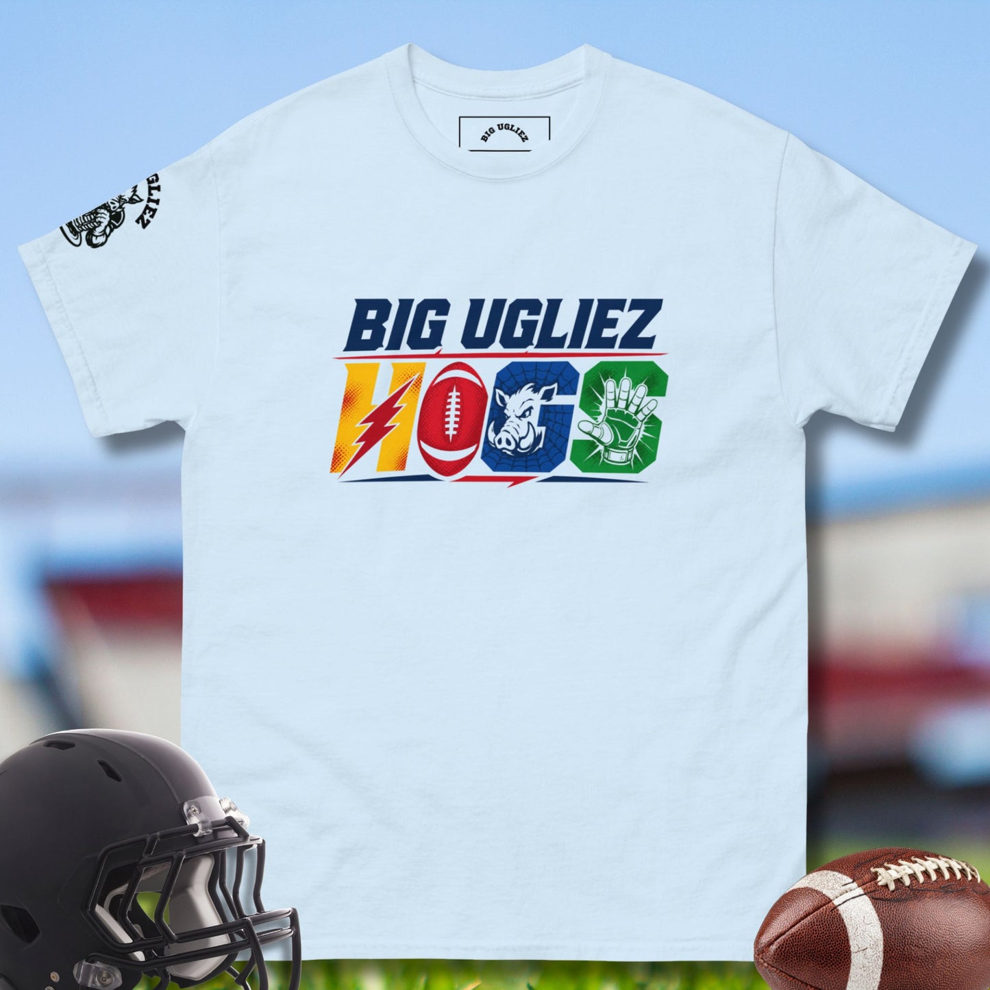 HOGS Superhero Tee for Offensive Linemen  in light blue