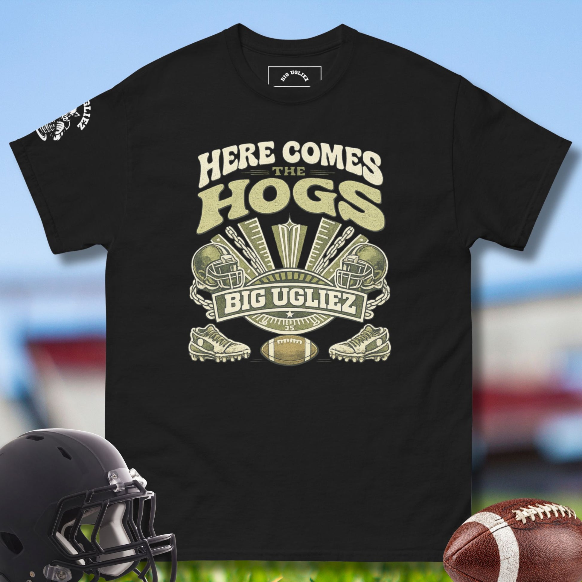 Here Comes the Hogs Offensive Linemen Tshirts in black by Big Ugliez